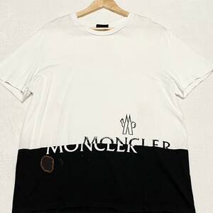 モンクレール MONCLER ビッグレタリング クルーネック ツートーンG20918C00018 ブラックxホワイト 半袖Ｔシャツ メンズ Lサイズ