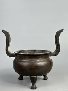 中国美術　清朝　清代　古銅製　沖天耳銅香炉　仏具　唐物　古物　