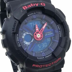 超美品 CASIO カシオ Baby-G ベビーG ベイビージー 腕時計 BA-110PP-2A クオーツ アナデジ ラウンド ネイビー パープル 電池交換済 動作OK