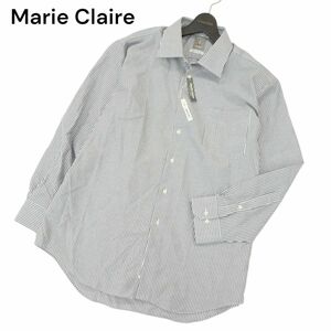 新品 未使用★ Marie Claire homme マリクレール オム 形態安定 長袖 ストライプ シャツ Sz.45-84　メンズ 灰 大きいサイズ　A4T06328_6#C