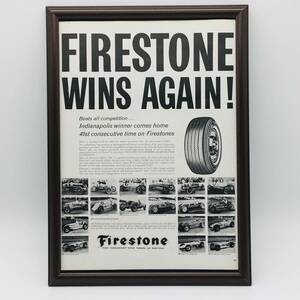 『 ファイアストン タイヤ』ビンテージ 広告　60年代　フレーム 付 ポスター 当時物 額付 LIFE 雑誌 アンティーク Firestone