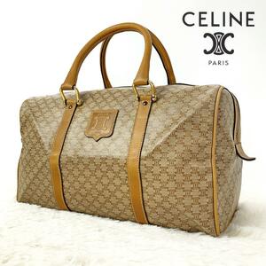 ⑩CELINE オールドセリーヌ マカダム柄 トリオンフ ハンドバッグ ミニボストン ベージュ ゴールド金具 レアカラー A4収納可 イタリア製