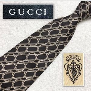 GUCCI グッチ　ネクタイ　ストライプ　金具　シルク100% イタリア製　ブラウン系　ビジネス