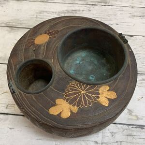 【長期保管品】時代物 金彩蒔絵 煙草盆 くりぬき 茶道具 煙草 喫煙具 古民具 火鉢