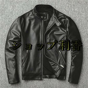 高級新品　本革　牛革　バイクジャケット　メンズライダース　 レザー バイクウェア 革ジャン 黒 　S~4XL