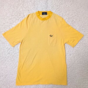 美品 フレッドペリー ツートンピケTシャツ モックネック バイカラー イエロー FRED PERRY メンズM M7301 ポケット