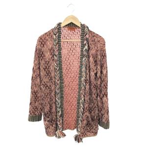 良好◆MISSONI ミッソーニ 長袖カーディガン サイズ:42◆ レッド/ベージュ ウール混 レディース 総柄 フリンジ トップス 羽織り