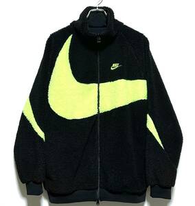 NIKE NSW REVERSIBLE BIG SWOOSH FULL ZIP BOA JACKET（M）黒／ライム ナイキ ビッグ スウッシュ ボア ジャケット シェルパ