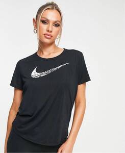 S 新品 NIKE ナイキ ウィメンズ ランニング Tシャツ DRI-FIT 半袖 ランシャツ ラン スウッシュ ランニングトップス 黒