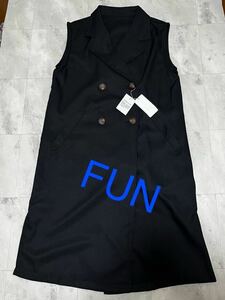 新品　ファン　FUN ジレ　トレンチジレ　ブラック　黒　ロングジレ　定価5498円　襟付き　ノースリーブトレンチ