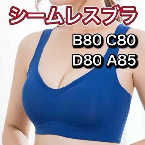 ノンワイヤー シームレス ブラジャー ブルー 青 ナイトブラ シームレスブラ スポーツブラ マタニティブラ B80 C80 D80 A85 3L XXL