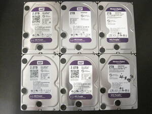 ◆◇送料無料！訳あり・ジャンク Western Digital Purple 3.5インチ HDD　SATA・２TB まとめて６個(合計１２TB）　 匿名配送 　◇◆