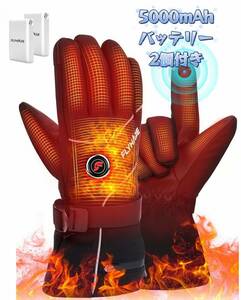電熱手袋 電熱グローブ ヒーターグローブ テリー手袋 スキー手袋 暖かい 3段階温度調節 5000mAhバッテリー*2個 充電式