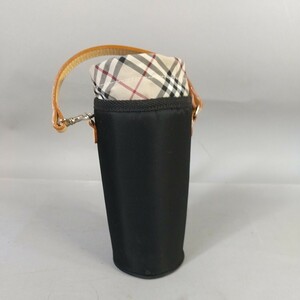 9961■同梱NG Burberry バーバリー 保温 保冷 ペットボトルカバー ボトルホルダー 巾着エコバッグ 持ち手レザー 水筒 径8×20㎝中古