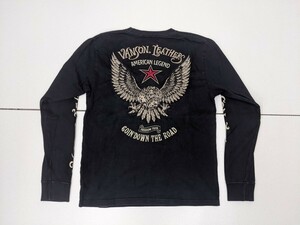 19．VANSON バンソン デザイン 双頭 鷲 Doppeladler 長袖Tシャツ バイカー ロングスリーブ メンズM 黒ベージュえんじ x410