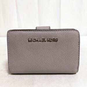 和350★ MICHAEL KORS マイケルコース レザー 折り財布 コンパクトウォレット グレー レディース