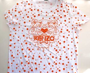 新品 KENZO ケンゾー★トラ柄 ドット総柄 Tシャツ 寅 白×オレンジ L