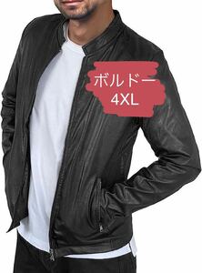 革ジャン　メンズ　PUレザー　ライダースジャケット　シングル　ボルドー　4XL