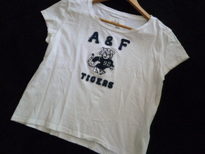 Abercrombie&Fitch/アバクロンビー&フィッチ△白ロゴワッペンシンプルTシャツカットソーM/ホワイト半袖△BO61