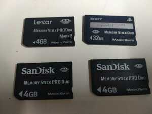 ◆フォーマット済★SanDisk/Lexar/sony★メモリースティック PRO Duo　4GB　3枚 +32MB 1枚　４枚セット　PSP 
