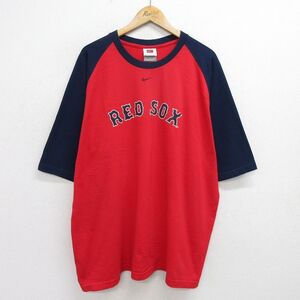 XL/古着 ナイキ NIKE 半袖 ビンテージ Tシャツ メンズ 00s MLB ボストンレッドソックス 大きいサイズ コットン ラグラン クルーネック 赤他