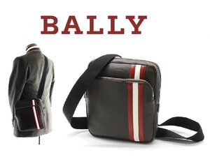 22万新品◆BALLY◆バリーストライプ カーフレザー ショルダークロスボディバッグ ブラウン茶 1円