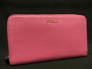 ■美品■ FURLA フルラ バビロン レザー ラウンドファスナー 長財布 ウォレット 小銭入れ 札入れ カード入れ ピンク系 DF9533