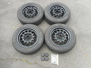 BMW 純正 OP マーレ― MAHLE BBS 6J 13インチ+33 PCD100-4穴 再塗装 キャップ ダイハツ車加工専用ナット 綺麗 165/65R13 バリ溝タイヤ付4本