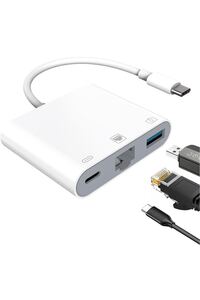 タイプｃ USB変換アダプター 3in1 【2024最新開発】USB-A+USB-C+RJ45 OTG機能 カメラアダプター 高速/双方向