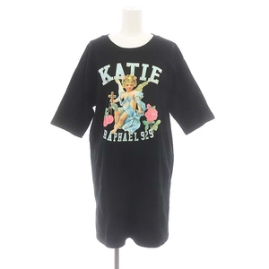 ケイティー Katie angel プリントTシャツ カットソー 五分袖 チュニック F 黒 ブラック マルチカラー /DO ■OS レディース