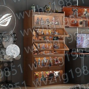 アクリル ショーケース 天然竹製コレクションケース フィギュアケース フィギュアラック コレクションラック (茶色 5層_長さ80CM)