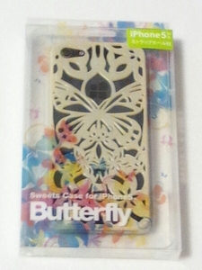 ◆送料無料◆iPhone5★パールホワイト レース調ハードカバー バタフライ★森羅★SweetsCase★SC1-12BT-WH＜ストラップホール付＞