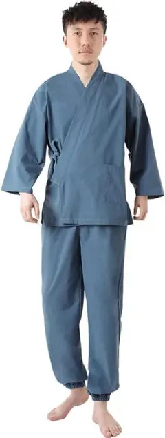 作務衣 メンズ 男性用 和服 上下 セット ルームウェア 通年　ネイビーL