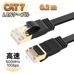 LANケーブル cat7 20cm ブラック カテゴリー7 フラットケーブル