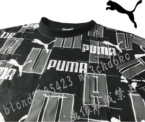 ■新品【PUMA】プーマ ESS+ LOGO LAB AOP 吸汗速乾素材 全面ロゴ 半袖 クルーネック シャツ■BK/M