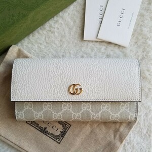 新品 GUCCI グッチ ダブルG スプリーム フラップ ウォレット 長財布 ホワイト/GGスプリームキャンバス 456116 1AALQ 9148