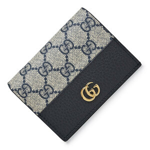 （新品・未使用品）グッチ GUCCI ダブルG カードケース ウォレット 二つ折り財布 GGスプリームキャンバス レザー ベージュ ネイビー 658610