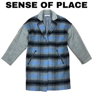 SENSE OF PLACE センスオブプレイス チェック柄 ロングコート グレー 美品 レディース ブランド