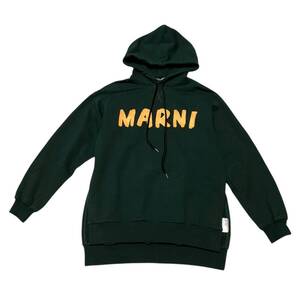 未使用品 MARNI マルニ スウェット パーカー サイドスリット ロゴ コットン100% グリーン系 レディース サイズ36