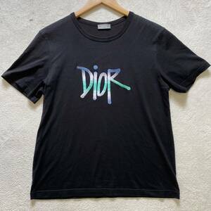 【極美品・名作コラボ】 DIOR HOMME ディオールオム × ショーンステューシー コラボ Tシャツ ロゴ刺繍 メンズ ブラック Mサイズ