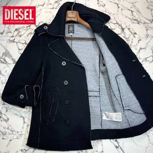 定価5.0万/圧縮ニット (M)●DIESEL ディーゼル カット加工 ピーコート 裏地 ブラック 黒 ウール ミリタリー ビジネス ジャケット グレー