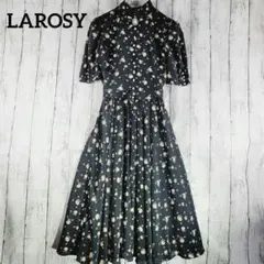 LAROSY【F】ギャザーワンピ ビジューワンピ スタンドカラー パール リボン