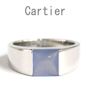 【カルティエ】Cartier カルセドニー タンク リング 18金 K18 WG ホワイトゴールド リング 指輪 18.5号【正規箱付】