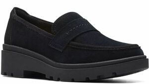 送料無料 Clarks 23.5cm ラグソール ローファー フラット ブラック スエード レザー スニーカー フォーマル バレエ パンプス RRR173