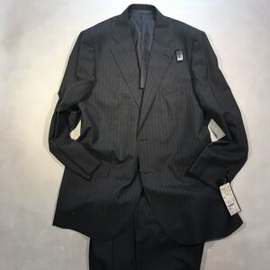 新品タグ付き/17万円激安高級dunhill order made 2つボタンスーツセットアップ/ビックサイズBB7/チャコールグレー系ペンシルストライプ/AMF