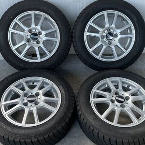 良品。19年式超バリ溝。DOUBLE R 14インチ×5.5J＋40 100/4穴GOODYEAR 175/65R14スタッドレス4本。フィットヴィッツフリードモビリオなど。