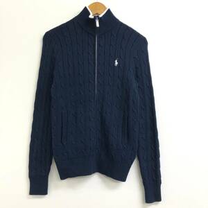 □美品□POLO GOLF RALPH LAUREN ジップアップニット S(160/84A) 紺 ポロゴルフ ラルフローレン レディース 綿 複数落札同梱OK 240920-5