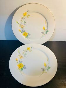 #1315 Noritake ノリタケ Nittoroyal Ivory プレート 2枚セット 洋食器 皿 黄色いバラ 大皿