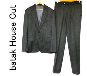 batak House Cut バタクハウスカット ピンチェック 段返り3B シングルスーツ ノータック チャコールグレー