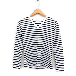 未使用品 アズールバイマウジー AZUL by moussy タグ付き ボーダー Tシャツ カットソー 長袖 Vネック S ブラック 黒 /FT28 レディース